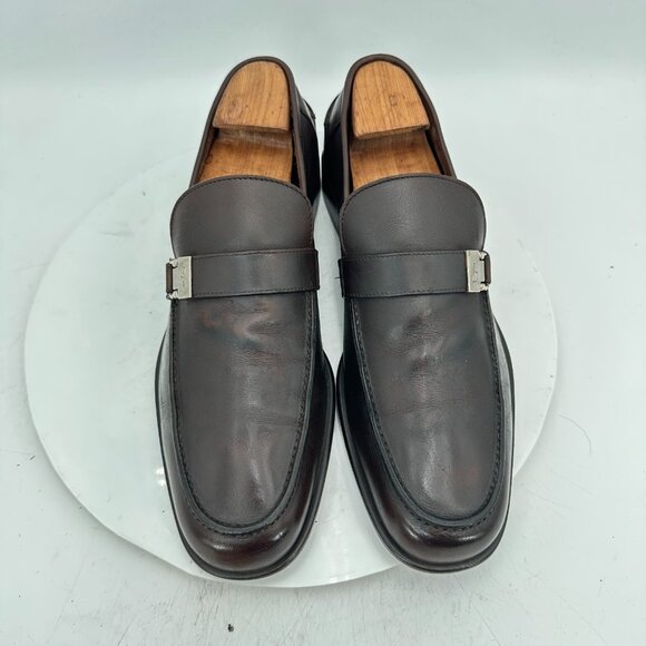 Salvatore Ferragamo Men Sz 10D Brown Leather Horsebit Pull On Loafer Dress Shoes - Picture 1 of 12